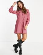 Urban Threads Oversized Shirt Dress In Pink Plaid