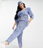 Simply Be Denim Jumpsuit With Tie Waist In Blue-blues