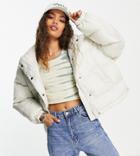 Asos Design Petite Oversized Recycled Puffer Jacket In Cream-white