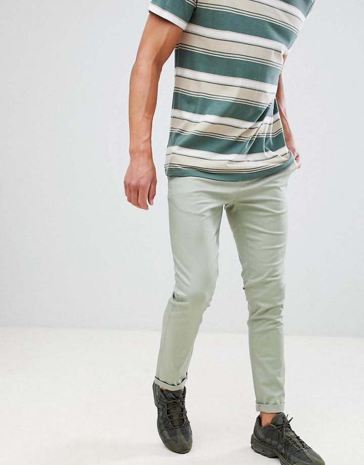 Asos Design Skinny Chinos In Sage Green - Green