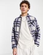 Brave Soul Long Sleeve Check Shirt In Ecru & Lilac-white