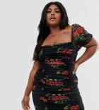 Skylar Rose Plus Ruched Mini Dress In Mini Floral