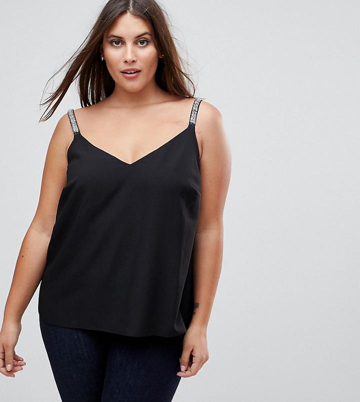 Asos Curve Cami With Embellished Strap - Black