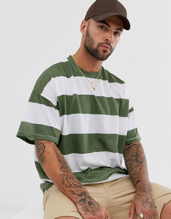 Asos Design Oversized Stripe T-shirt-white