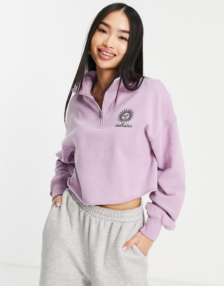 Hollister High Neck Embroidered Cropped Sweatshirt In Purple