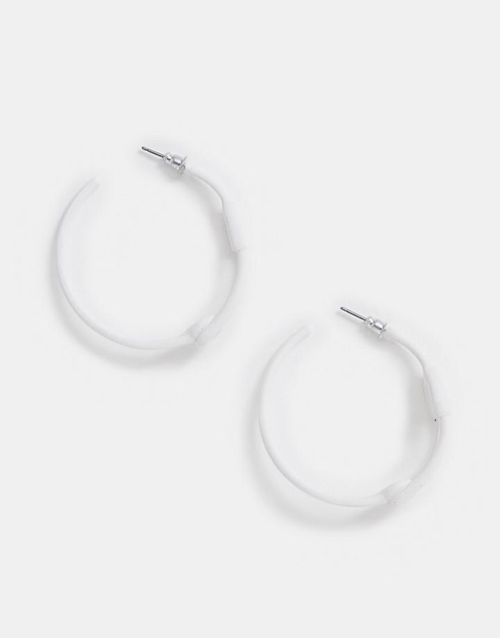 Asos Design Hoop Earrings In Safety Pin Design In Matte White - White