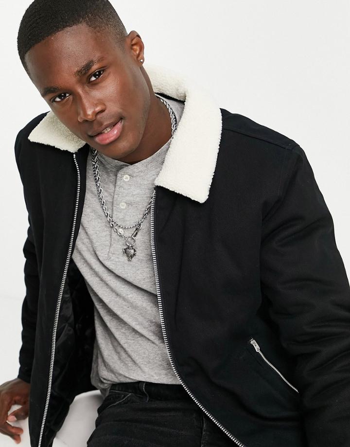 Topman Harrington Jacket With Sherpa Collar In Black