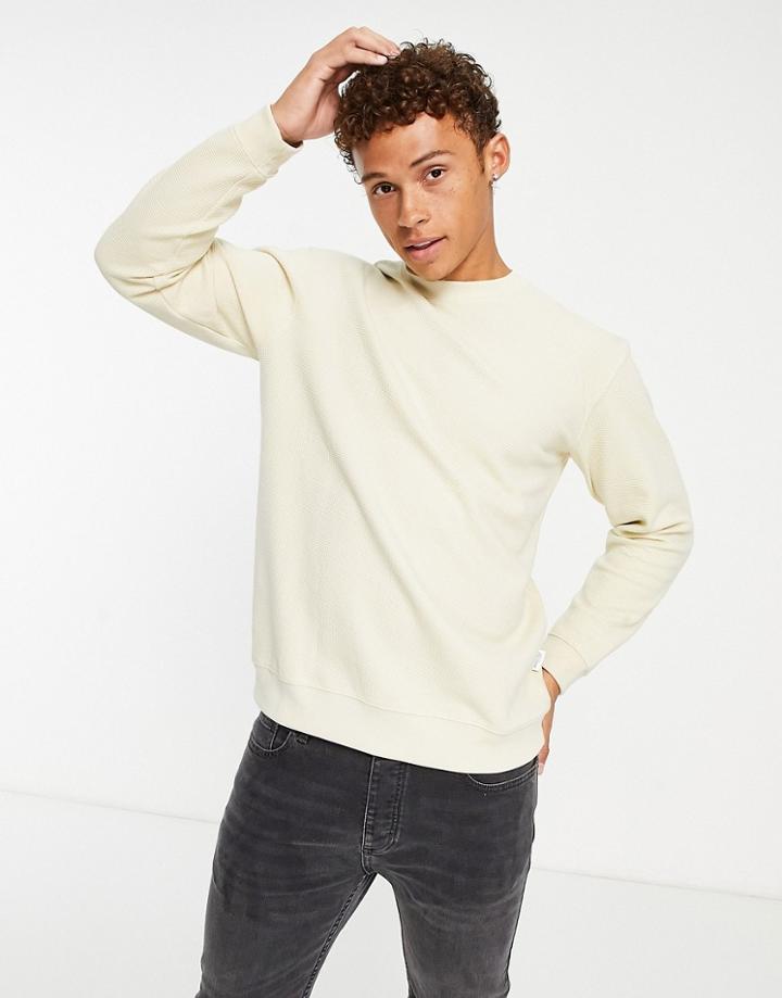 Selected Homme Waffle Crew Neck Sweat In Cream-white