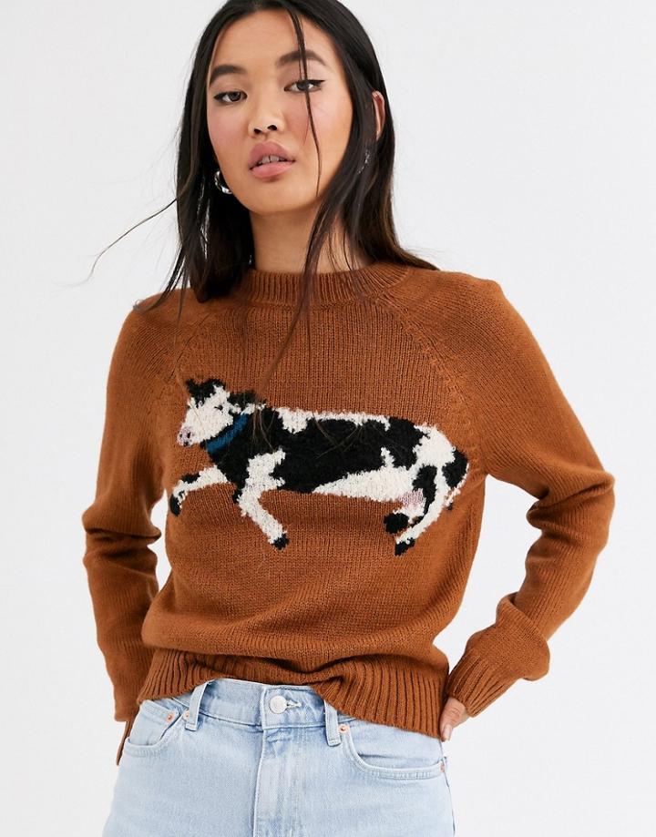 Rachel Antonoff Bessie Raglan Cow Print Sweater