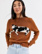 Rachel Antonoff Bessie Raglan Cow Print Sweater
