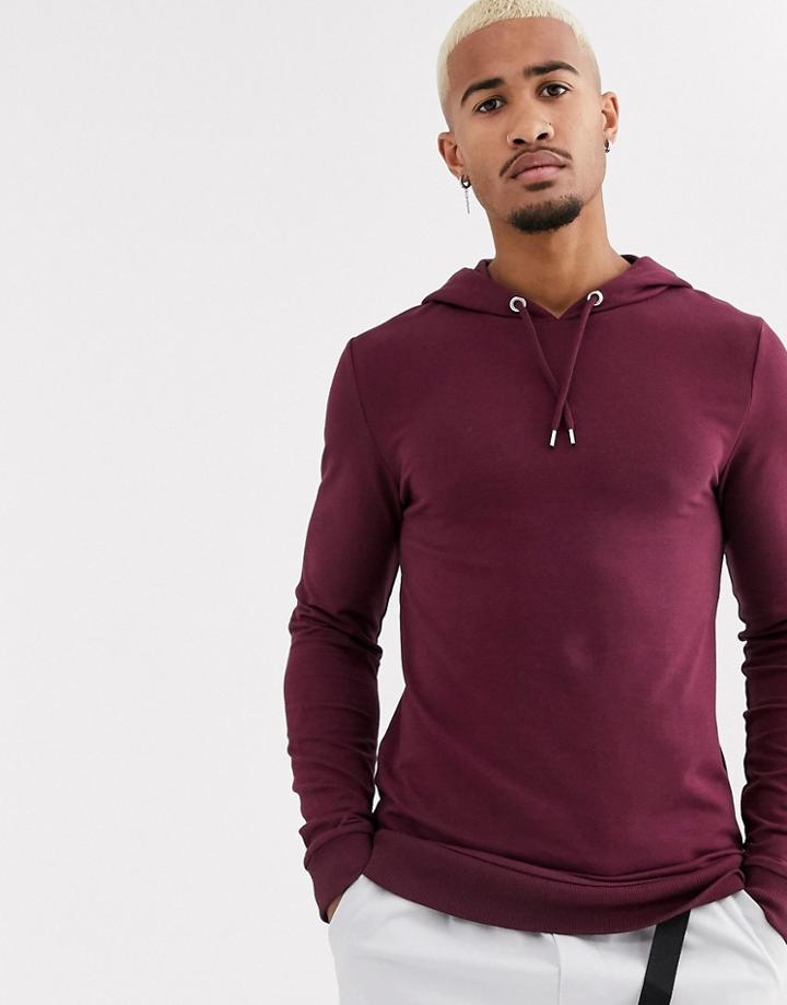 Asos Design Muscle Hoodie In Burgundy