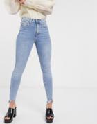 Topshop Jamie Recycled Cotton Blend Jagged Hem Jeans In Bleach Wash-blues