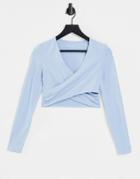Asos 4505 Yoga Long Sleeve Wrap Top In Organic Cotton-blues