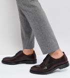 Asos Wide Fit Lace Up Derby Shoes In Burgundy Leather With Ribbed Sole - Red
