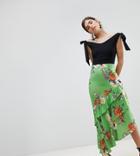 True Violet Pencil Skirt With Frill Hem In Floral Print-multi
