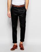 Asos Smart Skinny Trousers In Black Linen - Black