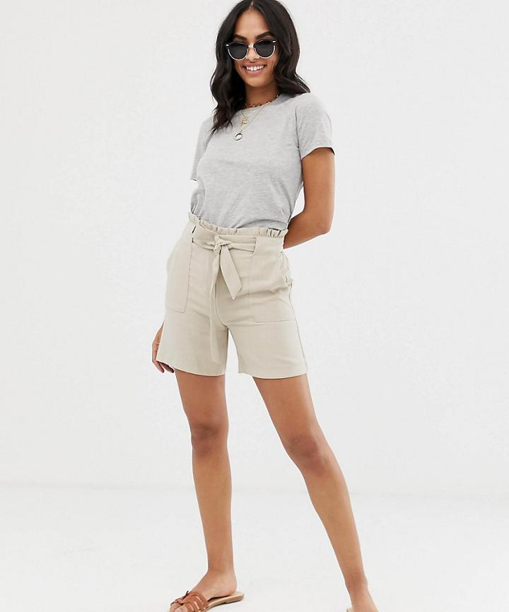 Vila Utility Short With Tie Waist - Beige