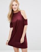 Ax Paris Cold Shoulder Dress In Suedette - Purple