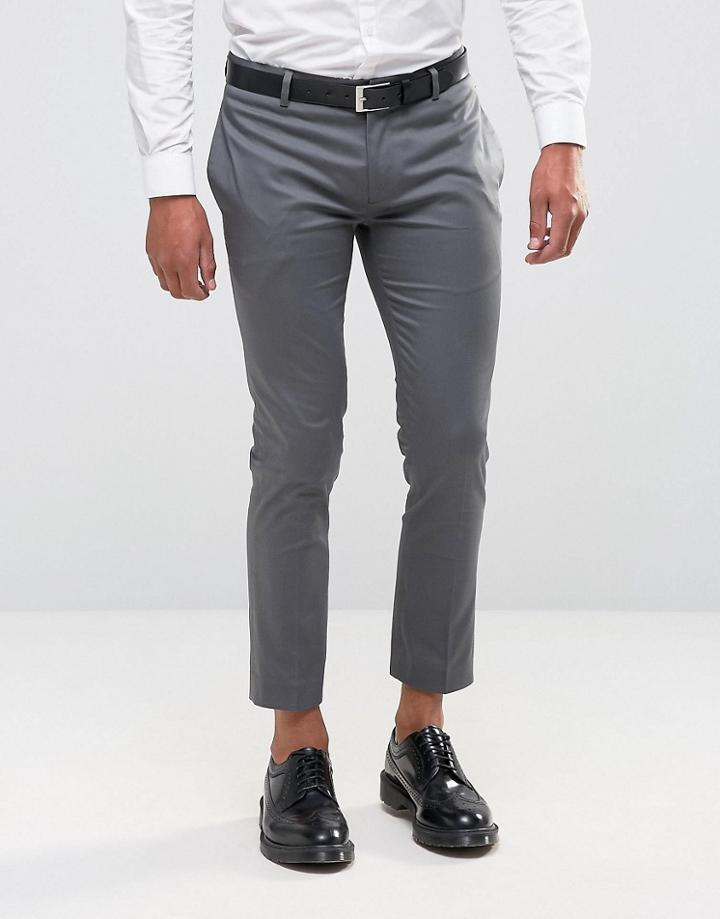 Asos Super Skinny Cropped Trouser In Cotton Sateen - Gray