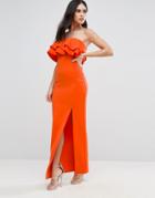 Club L Bardot Drop Peplum Dress - Orange