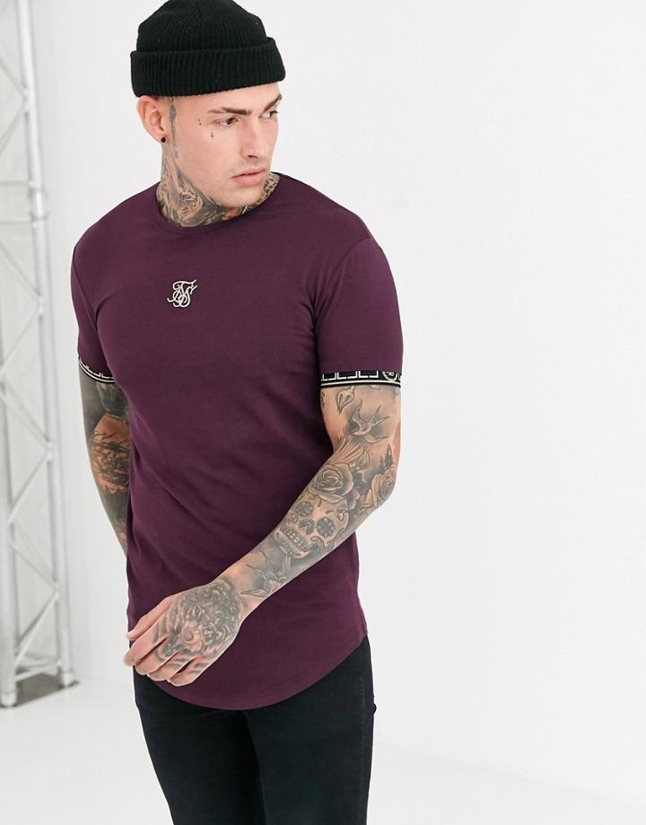 Siksilk Muscle T-shirt In Burgundy With Baroque Arm Detail
