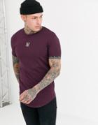 Siksilk Muscle T-shirt In Burgundy With Baroque Arm Detail