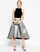 Asos Full Midi Skirt In Metallic With Dip Back - Silver