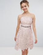 Little Mistress Lace Prom Belted Dress - Pink