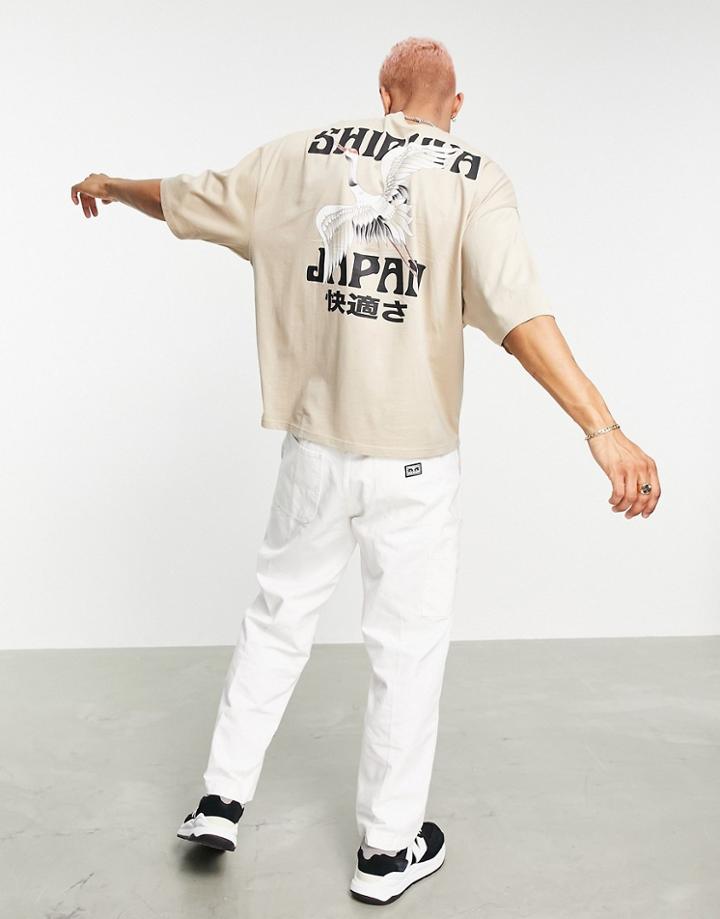 Asos Design Oversized T-shirt In Stone With Souvenir Back Print-neutral