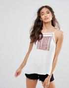 Band Of Gypsies Moroccan Embroidered Festival Cami Top - White