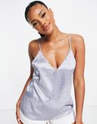 Asos Design Mix & Match Satin Animal Jacquard Cami In Blue-blues