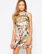 Love Lace Up Front Shift Dress In Eastern Floral Print - Oriental Print
