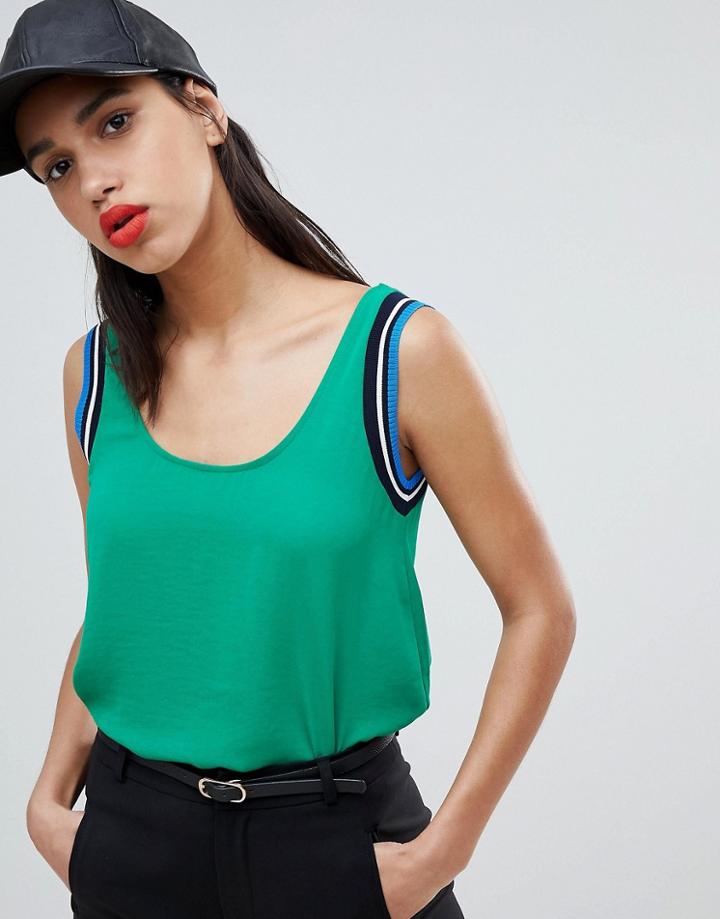 Stradivarius Ribbed Detail Strap Top - Green