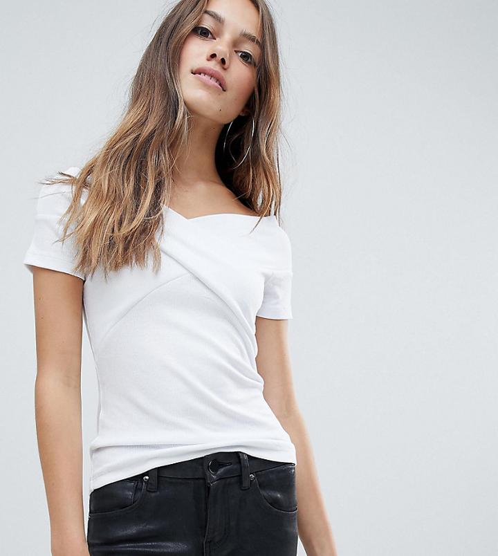 Asos Design Petite Off Shoulder Fitted Top In White - White