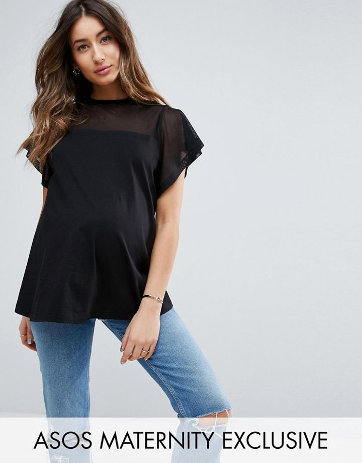 Asos Maternity Floaty Sleeve Mesh Top - Black