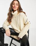 Topshop Knitted Cross Hatch Stitch Roll Neck Sweater-white