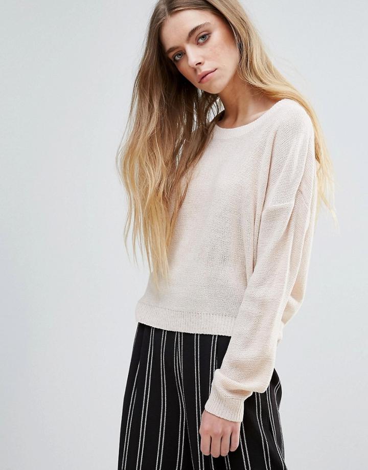 Brave Soul Round Neck Sweater - Pink