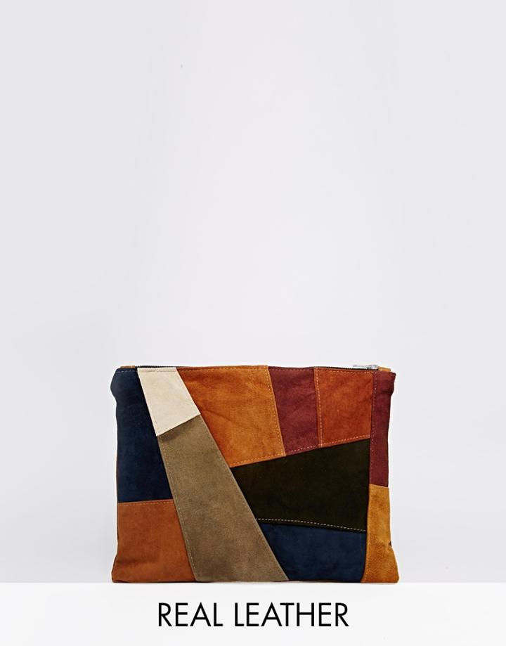 Milk It Suede Clutch In Patchwork - Multi