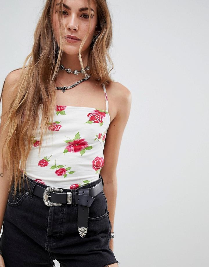 Motel Tie Back 90's Body In Rose Print - Pink