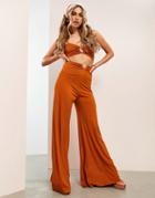 Asos Design Wide Leg Pants With Ring Detail In Rust - Part Of A Set-green