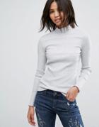 Esprit Frill Edge Ribbed Top - Gray