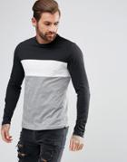 Yourturn Long Sleeve T-shirt In Black With Panels - Black