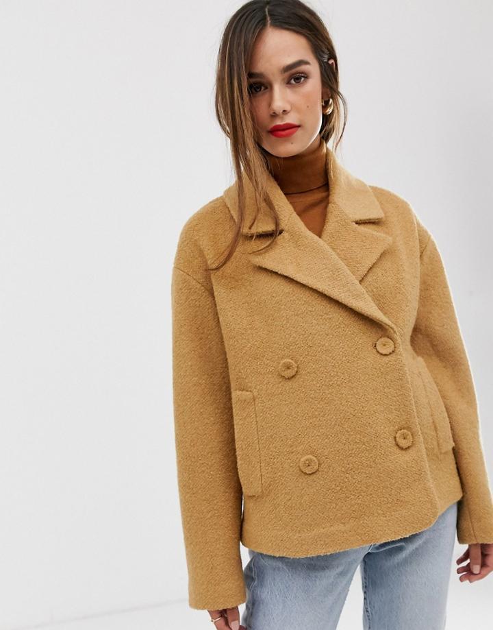 Mango Boucle Double Breasted Short Coat In Brown