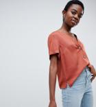 Asos Design Petite Boxy V Neck Top With Contrast Buttons - Red
