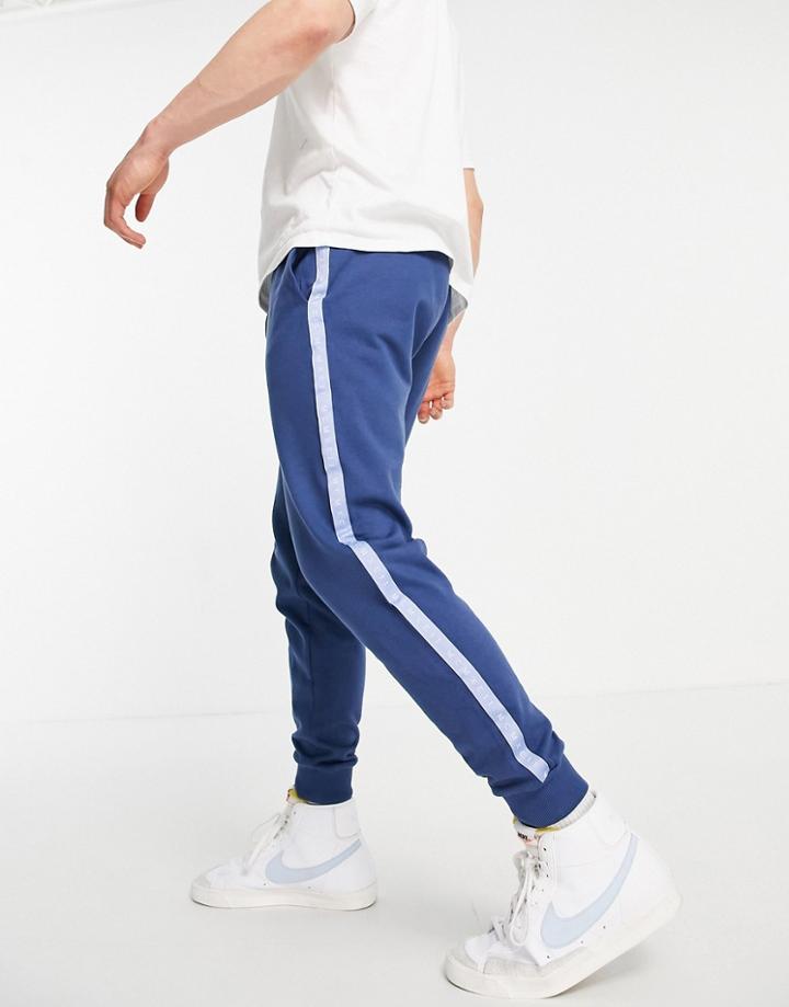 Asos Design Set Oversized Sweatpants With Blocking And Numeral Tape-navy