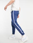 Asos Design Set Oversized Sweatpants With Blocking And Numeral Tape-navy