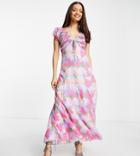 Asos Design Petite Ruched Maxi Dress With Tie Detail In Bold Floral Print-multi