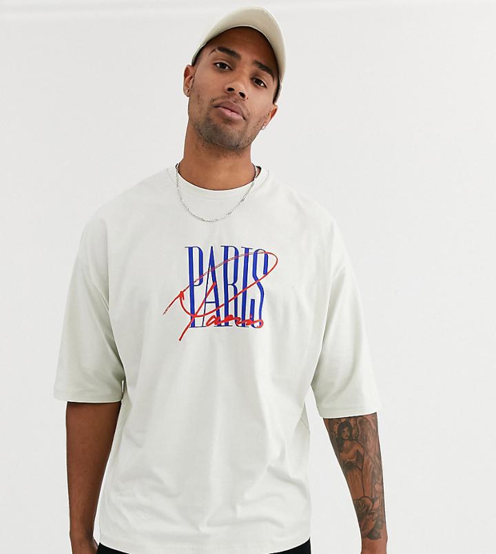 Asos Design Tall Oversized T-shirt With Large City Chest Print-gray