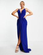 Trendyol Knot Front Maxi Dress In Blue