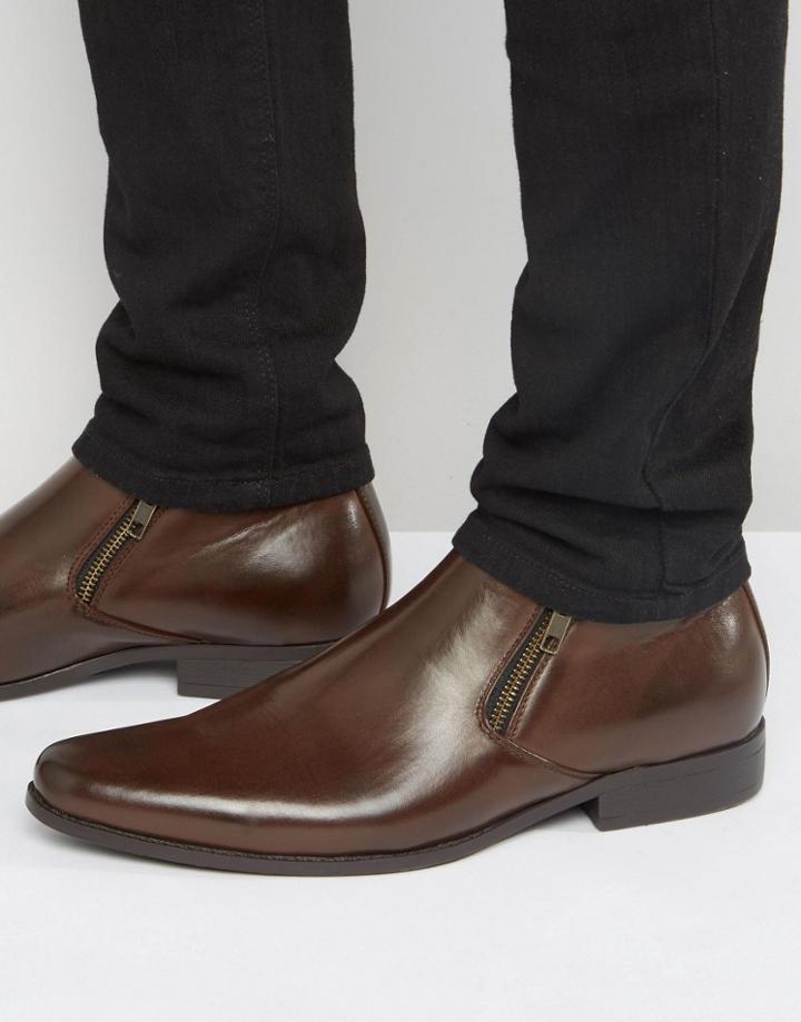 Asos Chelsea Boots In Brown Faux Leather With Zip Detail - Brown